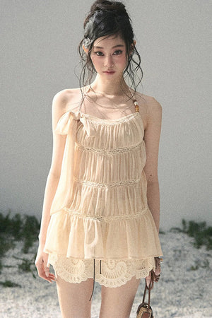 French Lace Chiffon Halter Top