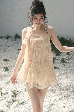 French Lace Chiffon Halter Top