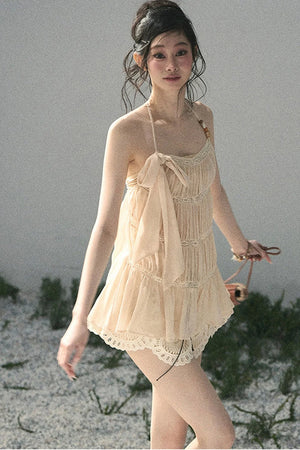 French Lace Chiffon Halter Top