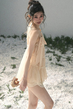 French Lace Chiffon Halter Top