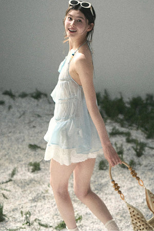 French Lace Chiffon Halter Top