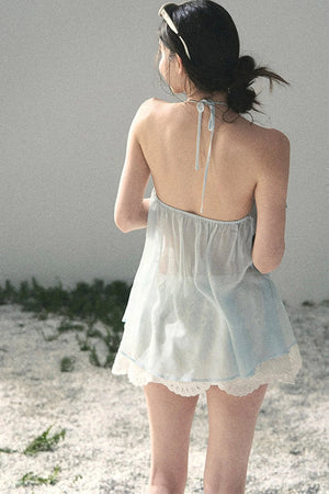 French Lace Chiffon Halter Top