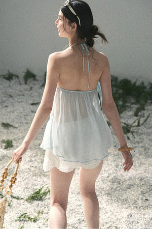 French Lace Chiffon Halter Top