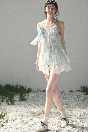 French Lace Chiffon Halter Top