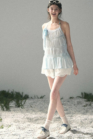French Lace Chiffon Halter Top