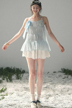 French Lace Chiffon Halter Top
