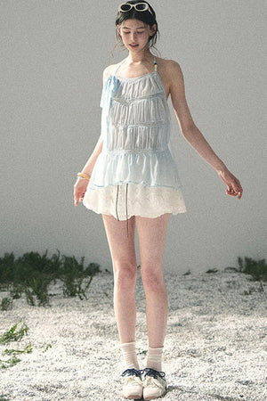 French Lace Chiffon Halter Top