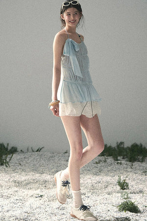 French Lace Chiffon Halter Top