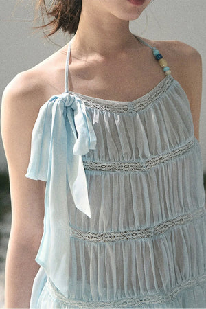 French Lace Chiffon Halter Top