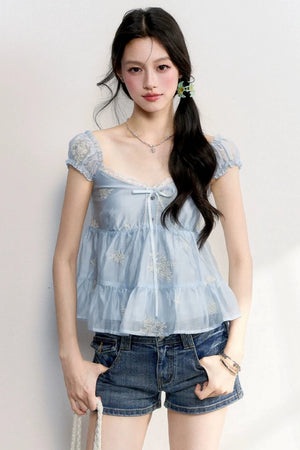 French Lace Embroidered Blouse