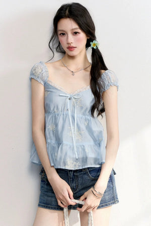 French Lace Embroidered Blouse