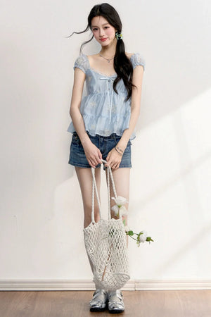 French Lace Embroidered Blouse