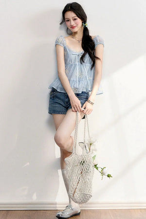 French Lace Embroidered Blouse