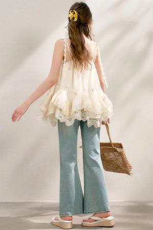 French Lace Flare Jeans