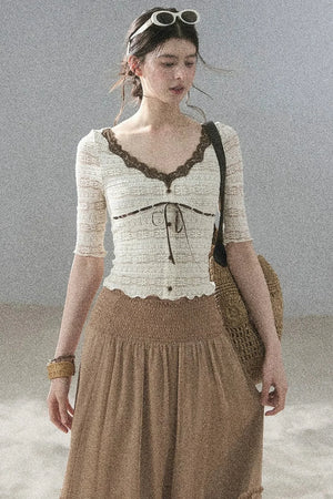 French Lace Hollow-Out Top