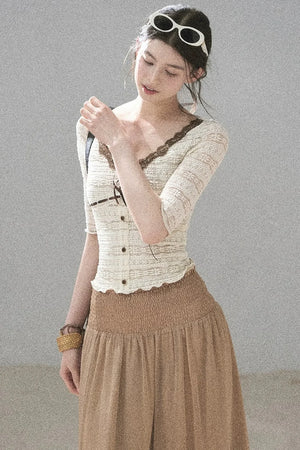 French Lace Hollow-Out Top