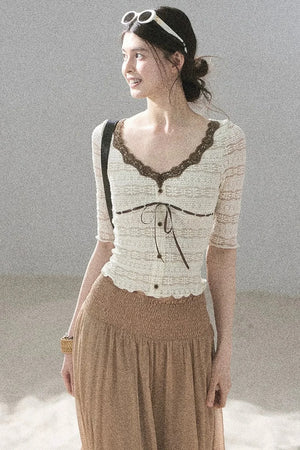 French Lace Hollow-Out Top
