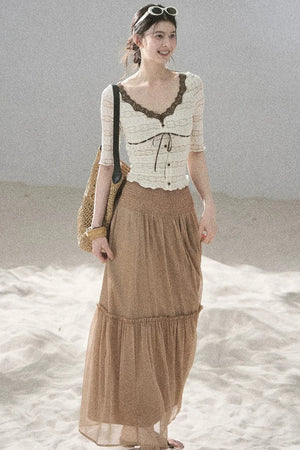 French Lace Hollow-Out Top