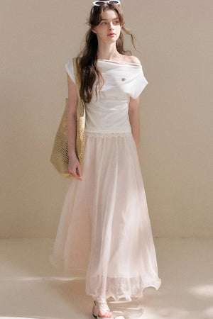 French Lace Off-Shoulder T-Shirt