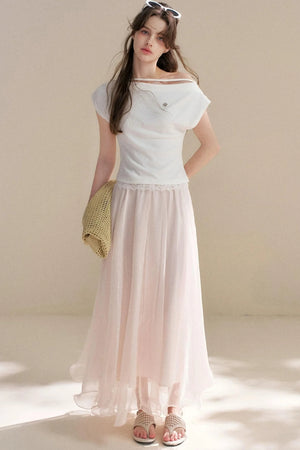 French Lace Off-Shoulder T-Shirt