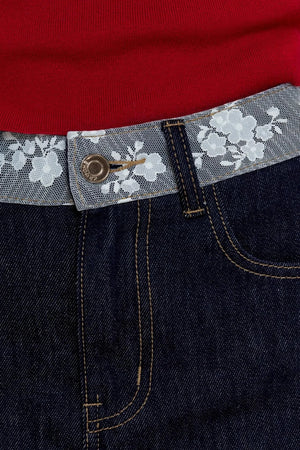 French Lace-panel A-line Denim Skirt