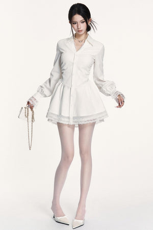 French Lace Patchwork Waist Dress & Pants Set