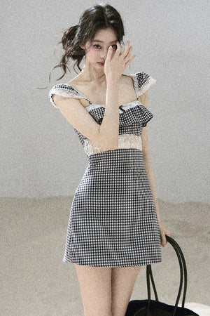 French Lace Plaid Summer Dress