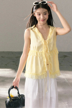 French Lace Ruffled Vest