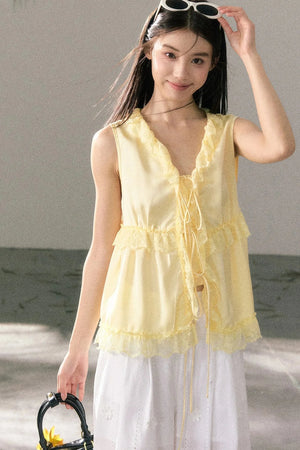 French Lace Ruffled Vest