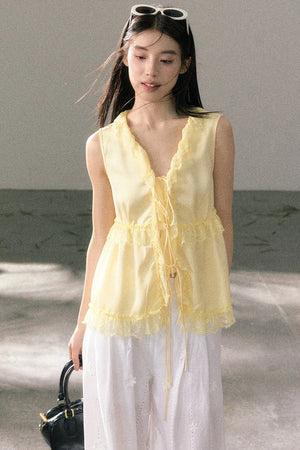 French Lace Ruffled Vest