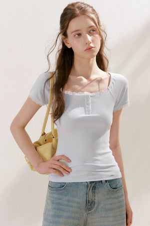 French Lace Square Neck Top