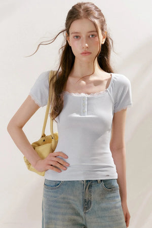 French Lace Square Neck Top