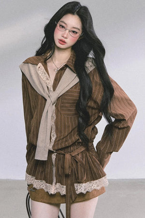 French Lace Stripe Shirt Set-Up