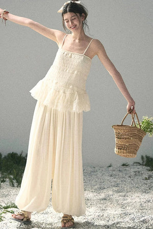 French Lace Summer Top Pants Set-Up
