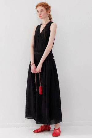 French Lace-Up Maxi Dress