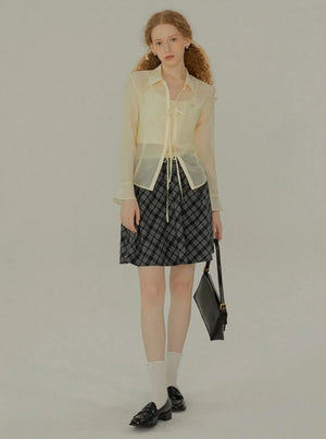French Lace-Up Slim Shirt