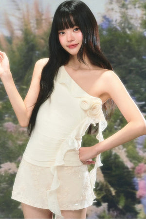French Off-Shoulder Floral Camisole Set-Up