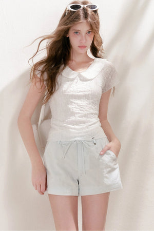 French Petal Collar Bow Short-Sleeved T-Shirt