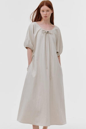 French Pleated Bubble Sleeve Dress