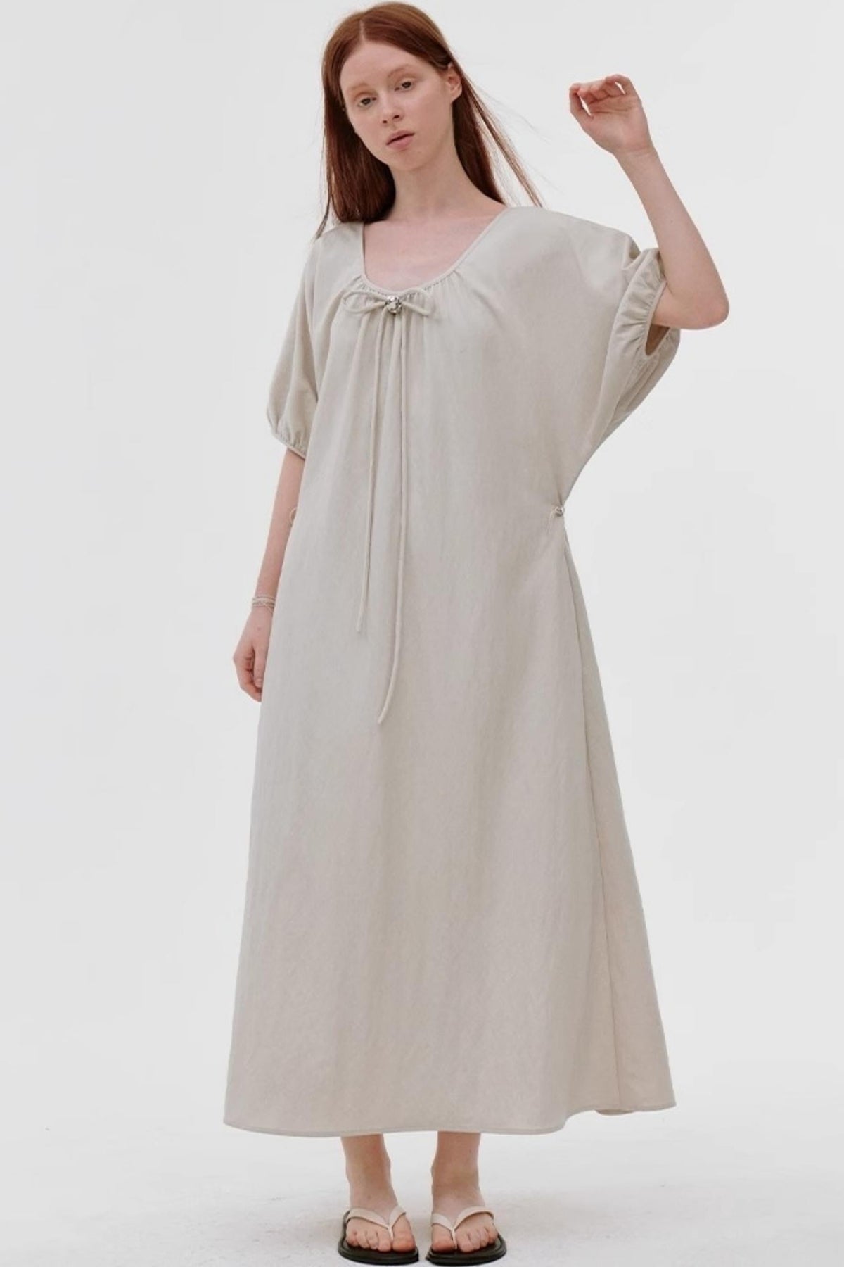 French Pleated Bubble Sleeve Dress