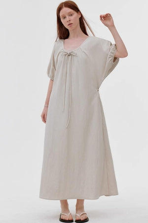 French Pleated Bubble Sleeve Dress