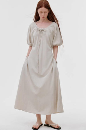 French Pleated Bubble Sleeve Dress