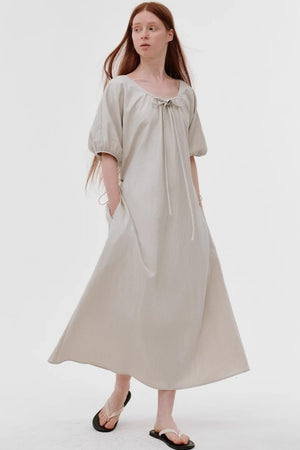 French Pleated Bubble Sleeve Dress
