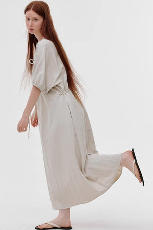 French Pleated Bubble Sleeve Dress