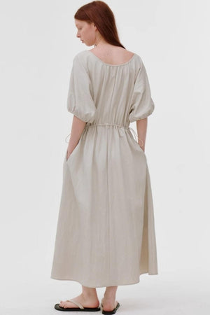 French Pleated Bubble Sleeve Dress