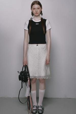 French Polka Dot A-Line Chiffon Skirt