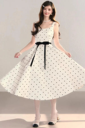 French Polka Dot A-Line Dress