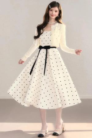French Polka Dot A-Line Dress
