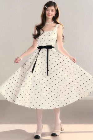 French Polka Dot A-Line Dress