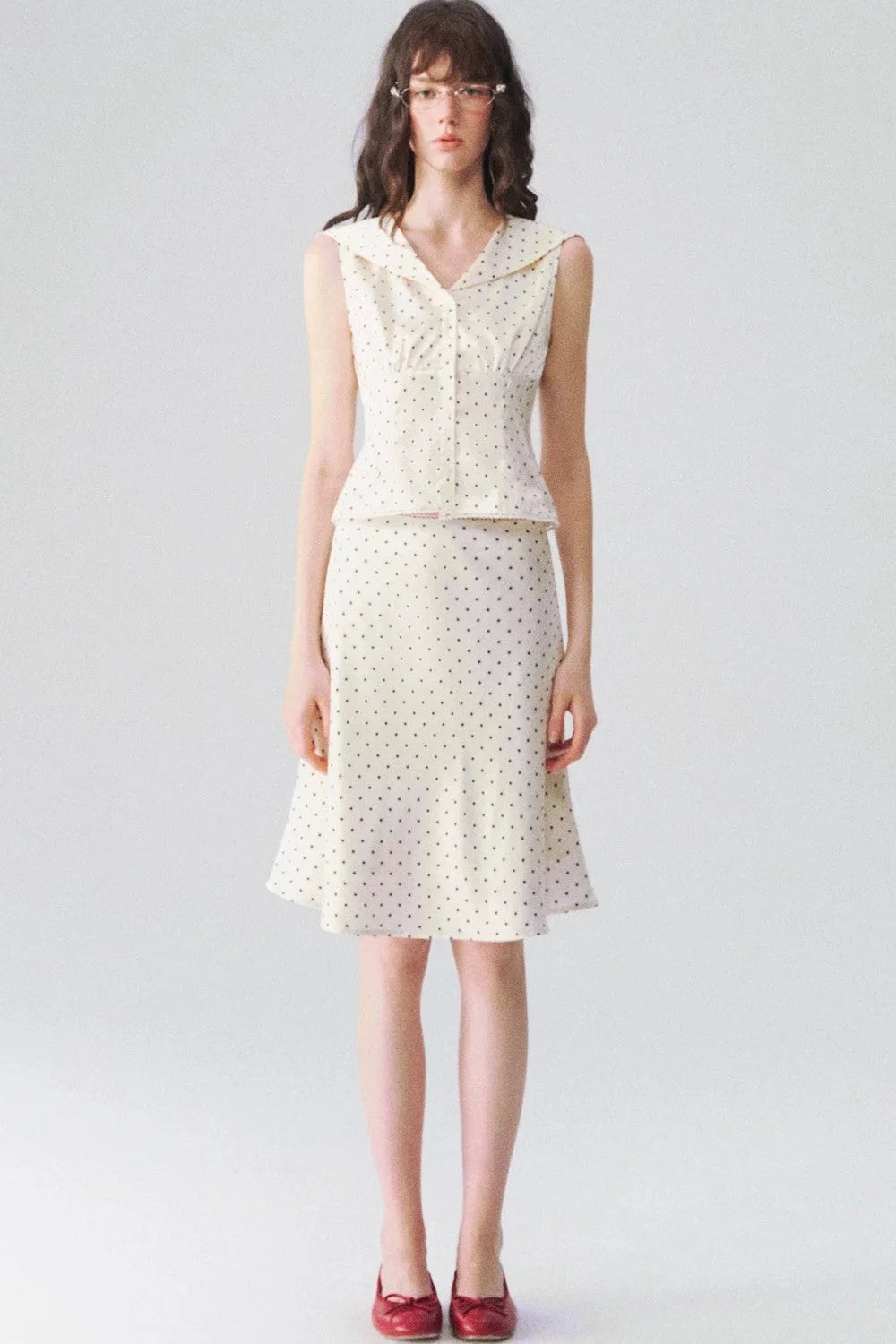 French Polka Dot Blouse & Skirt Set-Up